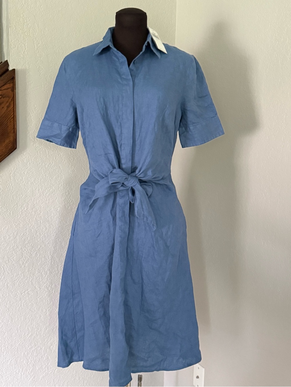 Lauren Ralph Lauren 100% Linen Shirt Dress Women’s Size 4 Blue Tie Waist NWT